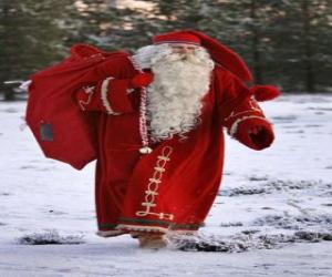 пазл Дед Мороз или Санта с мешком, полным подарков